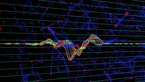 animación digital de la red de conexiones y procesamiento de datos financieros contra un fondo negro