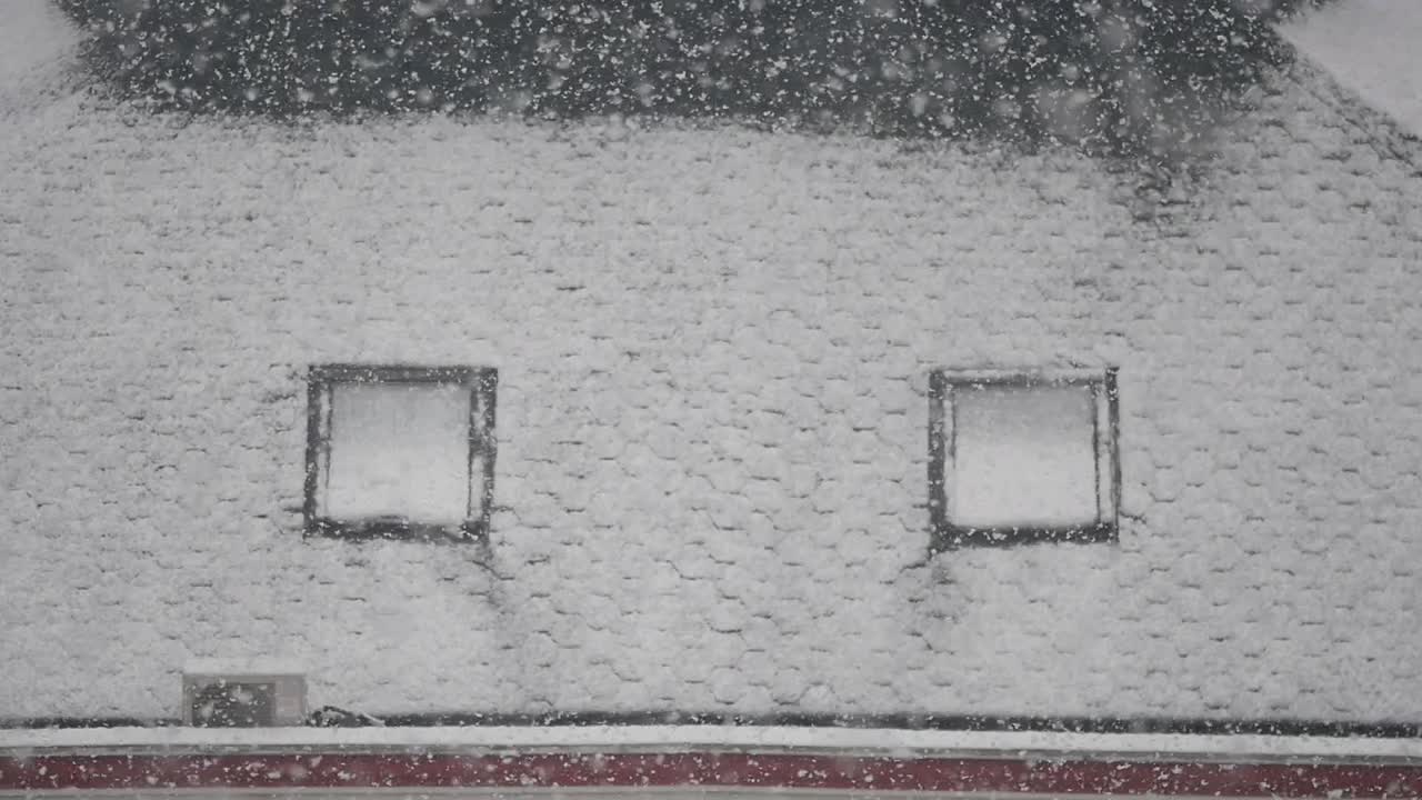 Building covered in snow during winter