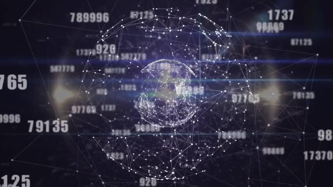 Animation of data processing over globe on black background
