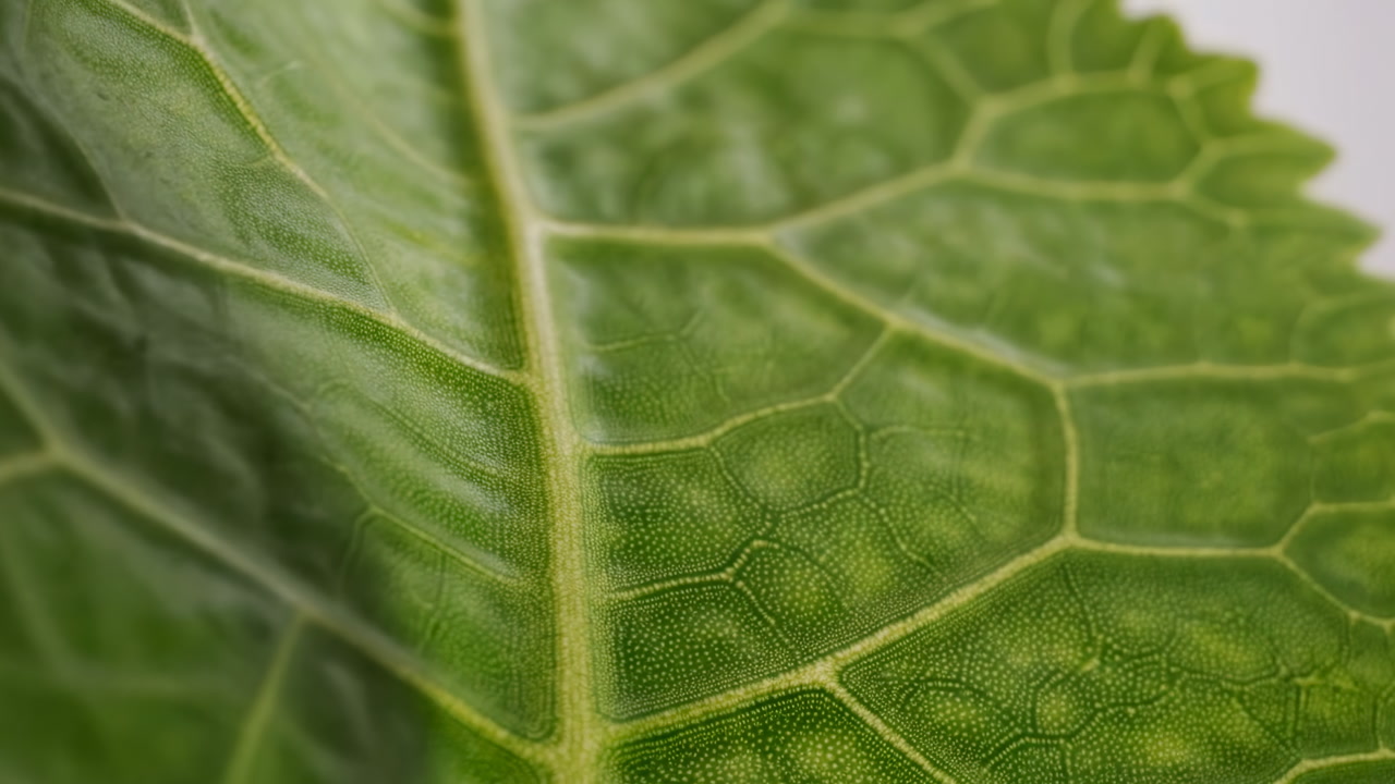 Closeup Green Leaf Vein Texture Revealing Microscopic Detail And Botanical Structure Serene Fresh Atmosphere