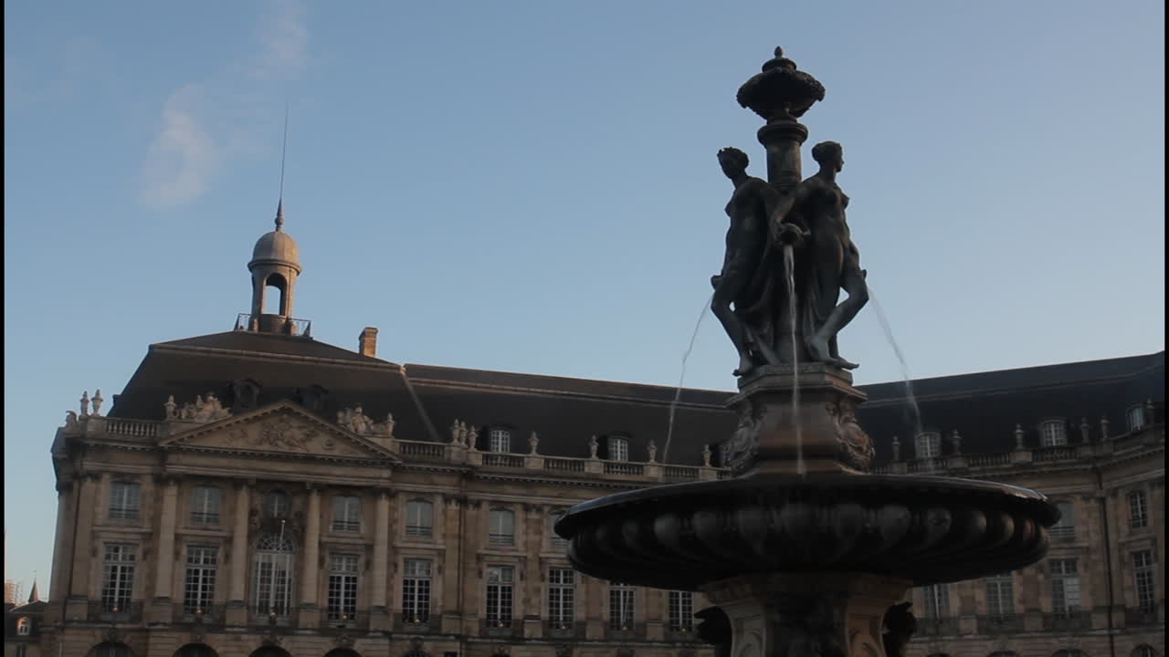 Ornate Fountain and Classical Architecture in Bordeaux
