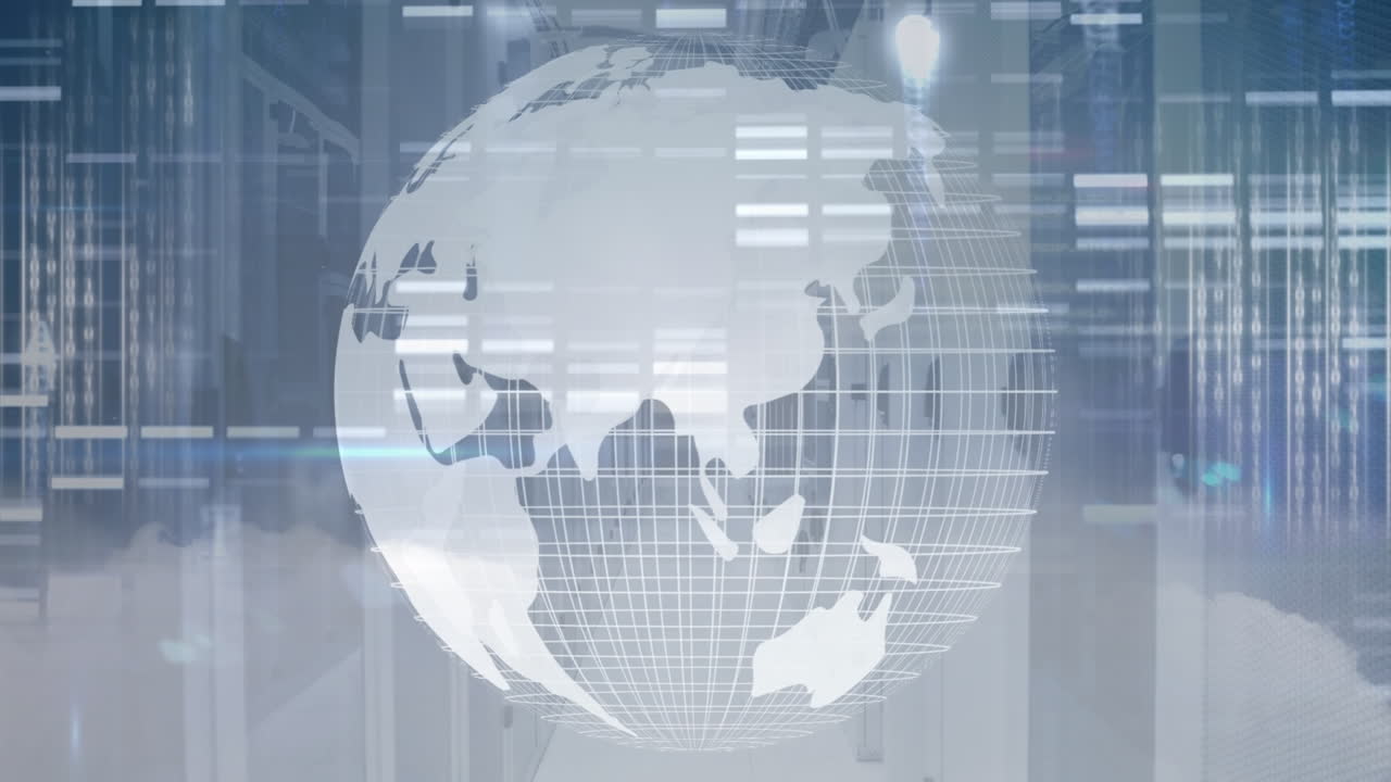 전 세계와 컴퓨터 서버에서 데이터 처리의 애니메이션