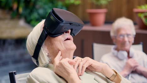 elderly woman using virtual reality headset