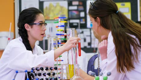 Schoolgirls-smelling-chemical-in-laboratory-4k