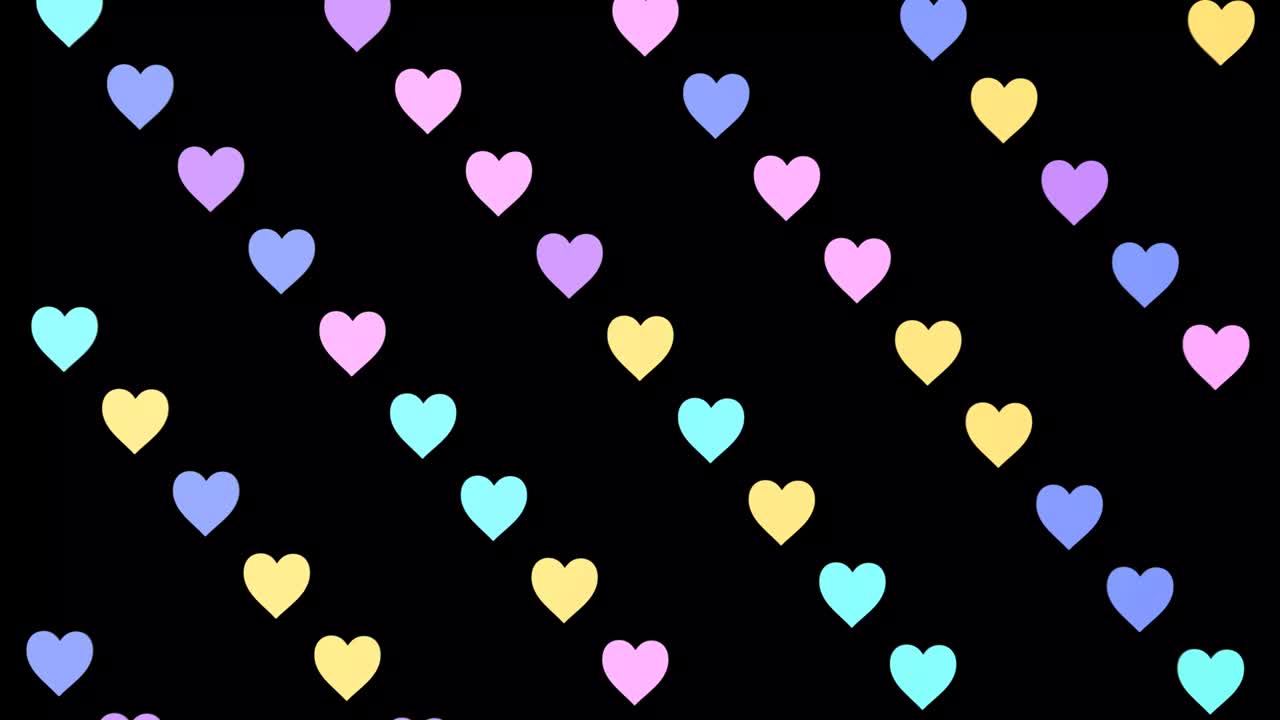 흑색 바탕에 색의 심장 애니메이션, 발렌타인 데이 로맨틱 비디오 배경