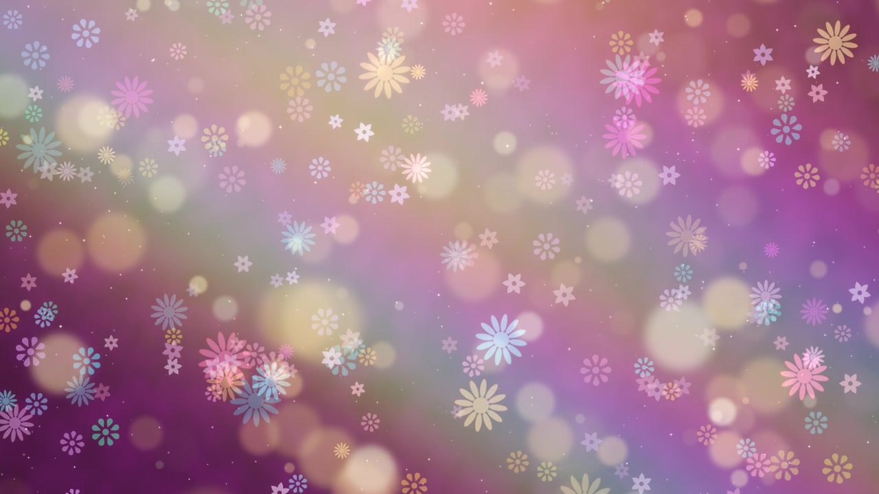 soft pastel flowers and glowing bokeh light in vibrant abstract loopable background animation, cheerful, dreamlike atmosphere, spring vibes