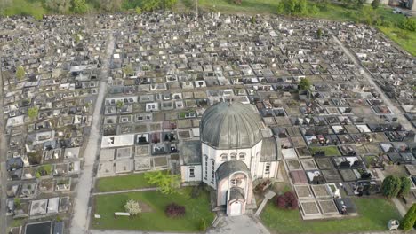 Flying-around-the-object,-and-filming-church-and-graveyard