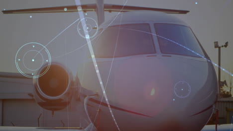 avión con procesamiento de datos y animación de navegación sobre aeronaves