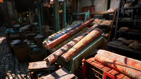 a street market selling traditional rugs and carpets