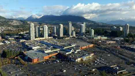 shopping mall and skyscrapers in town centre of coquitlam in british columbia, canada