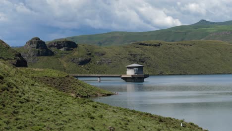 Water intake tower in Katse Lake reservoir in Lesotho Africa highlands