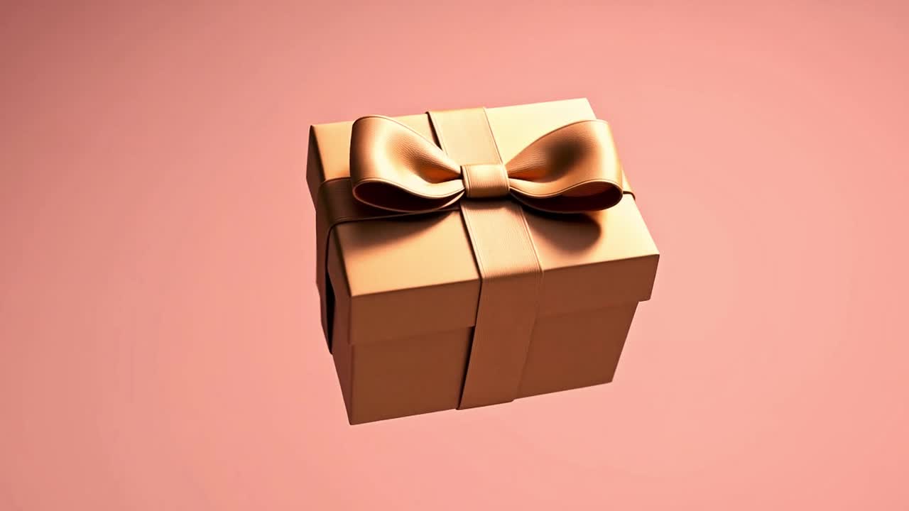 A golden gift box with a bow