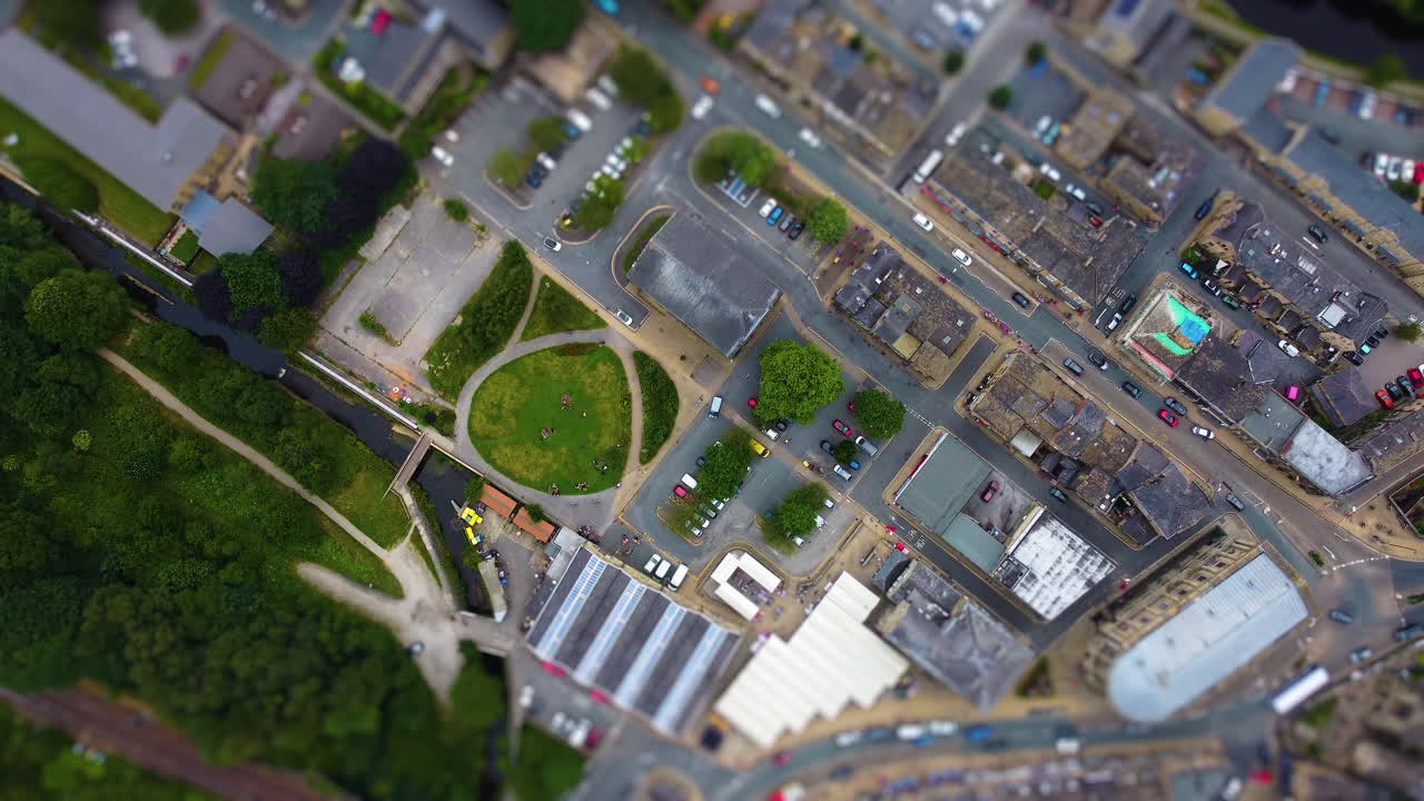 Pemandangan Udara Kota di Inggris Utara Selang Waktu Tilt-Shift