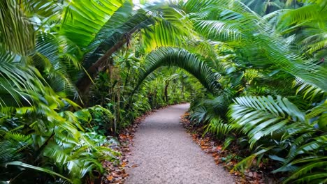 a path in the middle of a lush green jungle