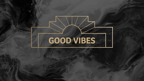 animatie van goede vibes tekst over vloeistof op zwarte achtergrond