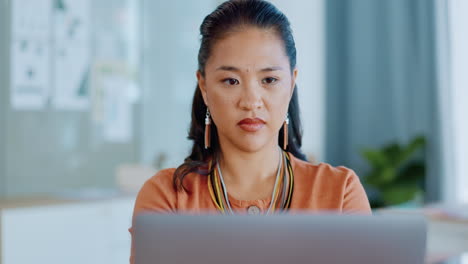 Thinking,-laptop-and-focus-with-a-business-asian