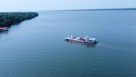 transportation of small vehicles from one island to another. areal view of beautiful lake.