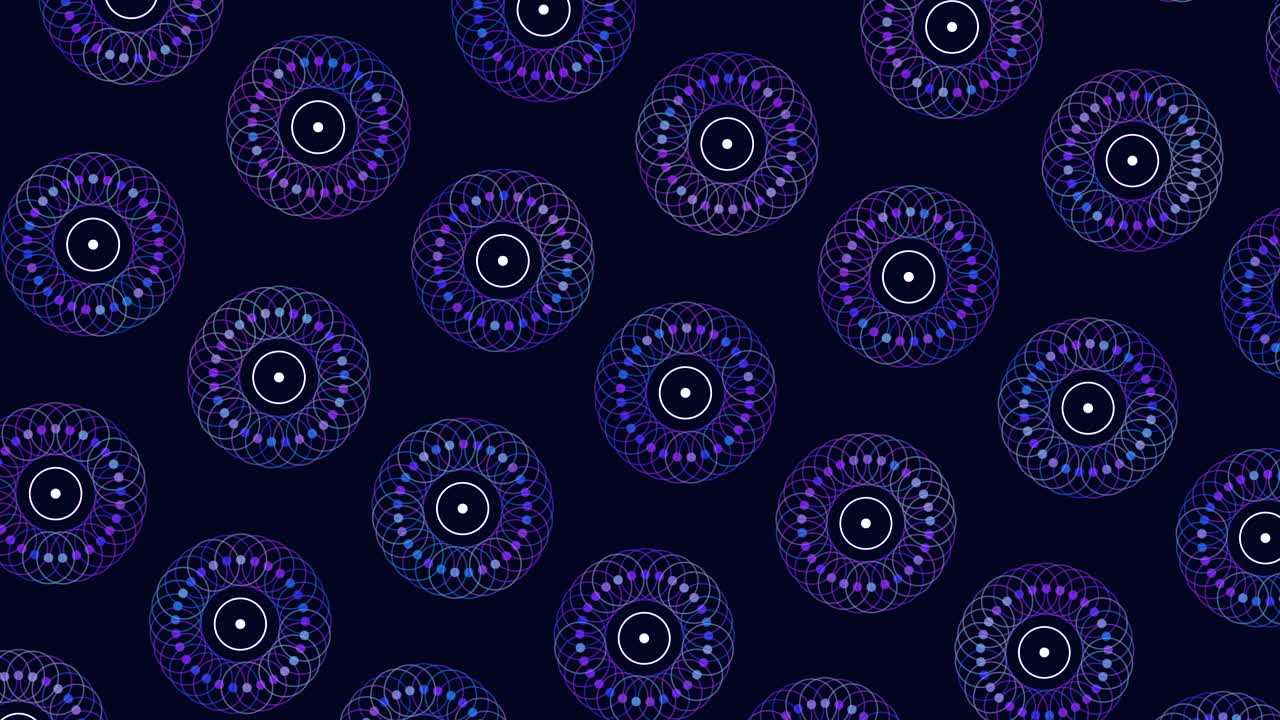 Sfumature circolari: un motivo dinamico di spirali viola e blu su sfondo nero
