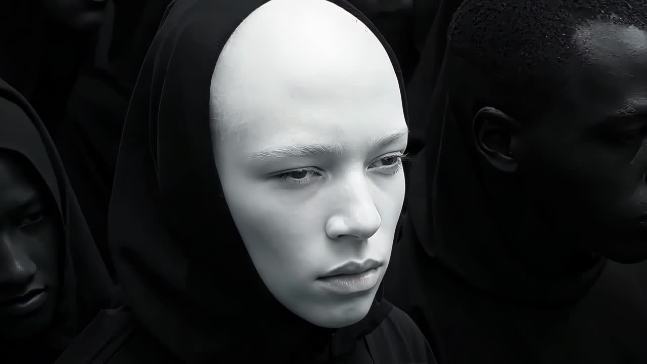 검은색과 색의 마스크를 입은 사람들의 그룹