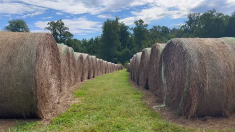 pan down of round hay bale in field yadkinville nc