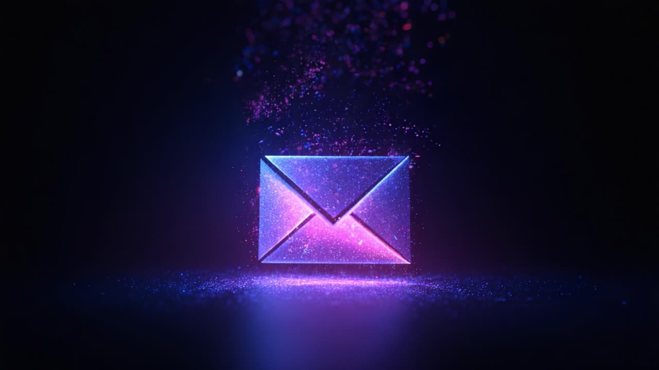 A Stunning Visual Representation of an Email Envelope Forming from Vibrant Particles, Set Against a Dark Backdrop, Symbolizing Digital Communication and Connectivity