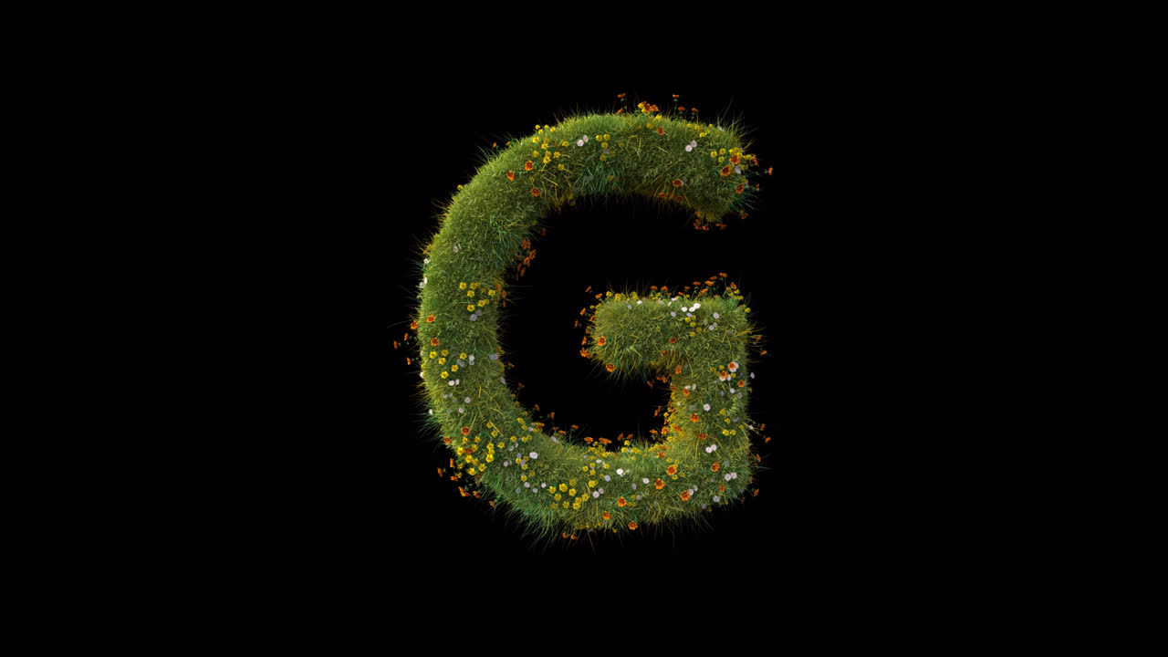 Lettera G animata che cresce tra erba e fiori