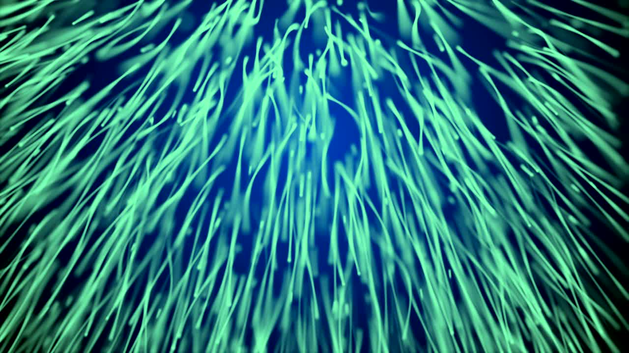 red de líneas en movimiento con largos senderos en el espacio, efecto de las gotas de lluvia, renderización 3d, generada por computadora