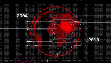animación del procesamiento de datos y globo sobre fondo negro