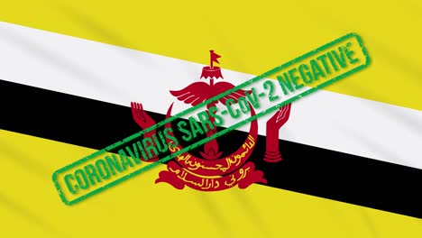 brunei balanceando la bandera con el sello verde de la libertad del coronavirus, bucle