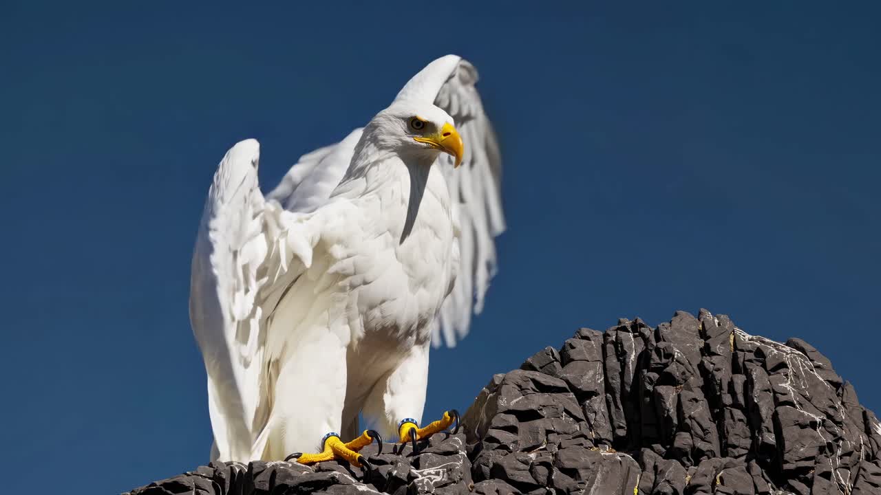 White Eagle with Wings Spread on a Rock