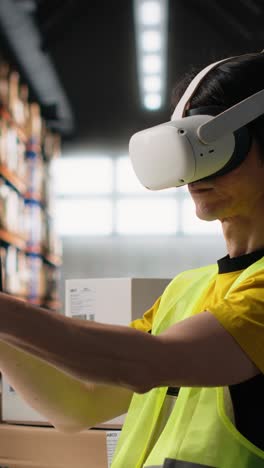 vertical video staff wearing a vr headset for 3d simulation powered by artificial intelligence