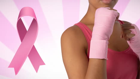 animación del logotipo de la cinta rosa sobre las mujeres de guardia
