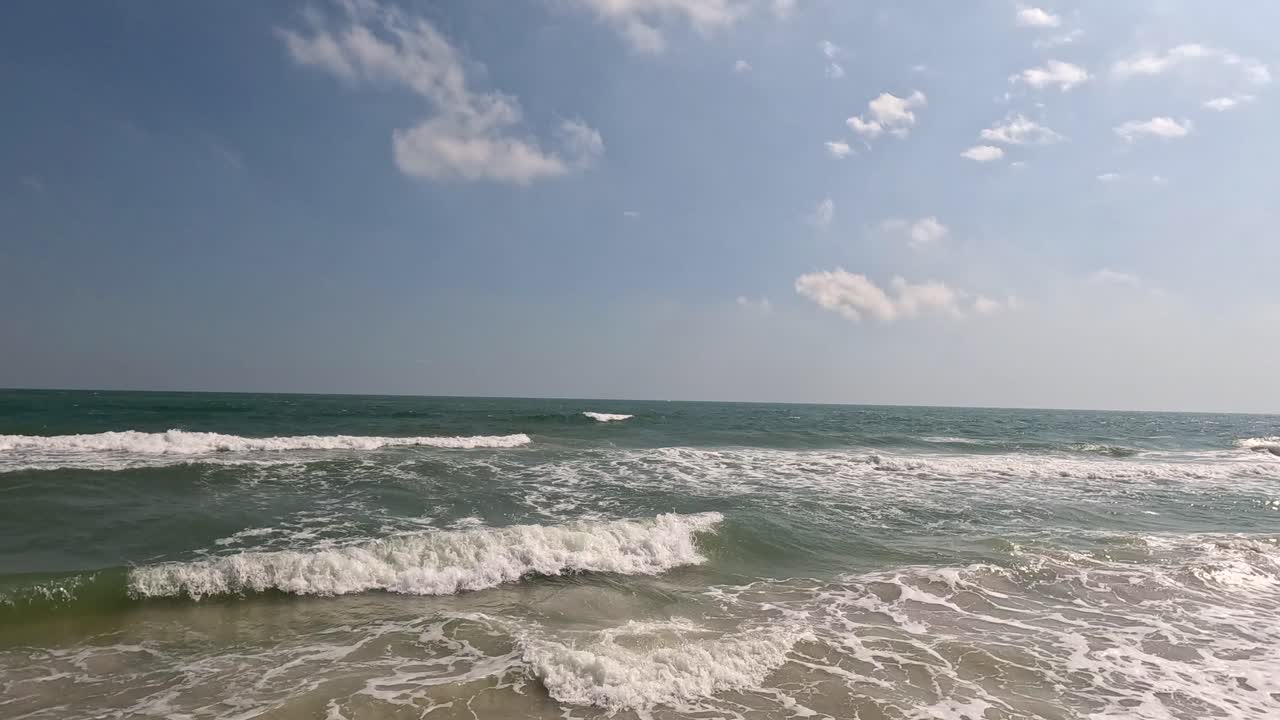 은 열대 해변 에 돌고 있는 파도