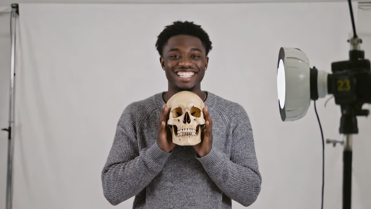 Man Holding a Skull in Studio