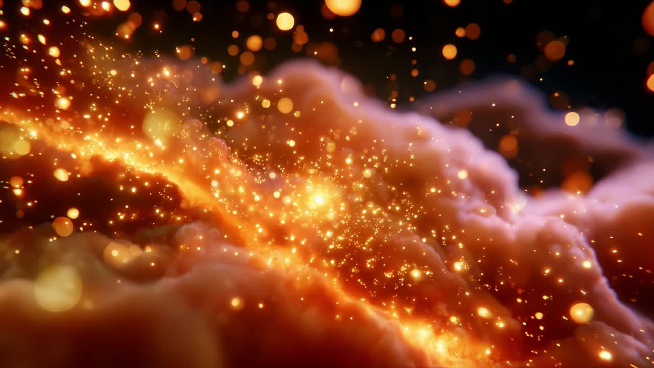 A mesmerizing cosmic scene showcasing a swirling nebula filled with bright shimmering particles and gaseous formations, illustrating the beauty and complexity of the universe in vivid detail