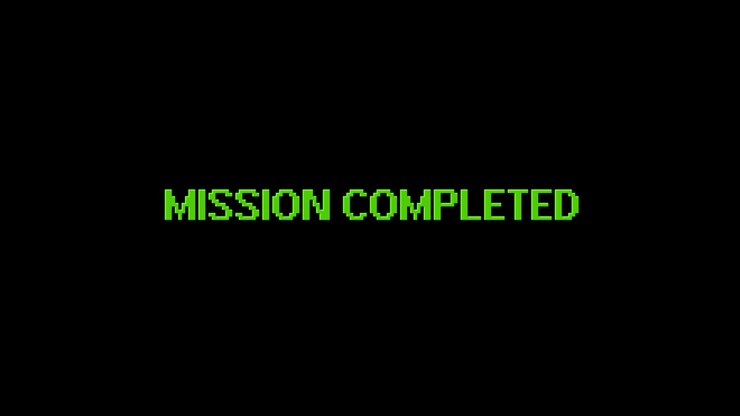 Retro Pixel Art Text Displaying Mission Completed