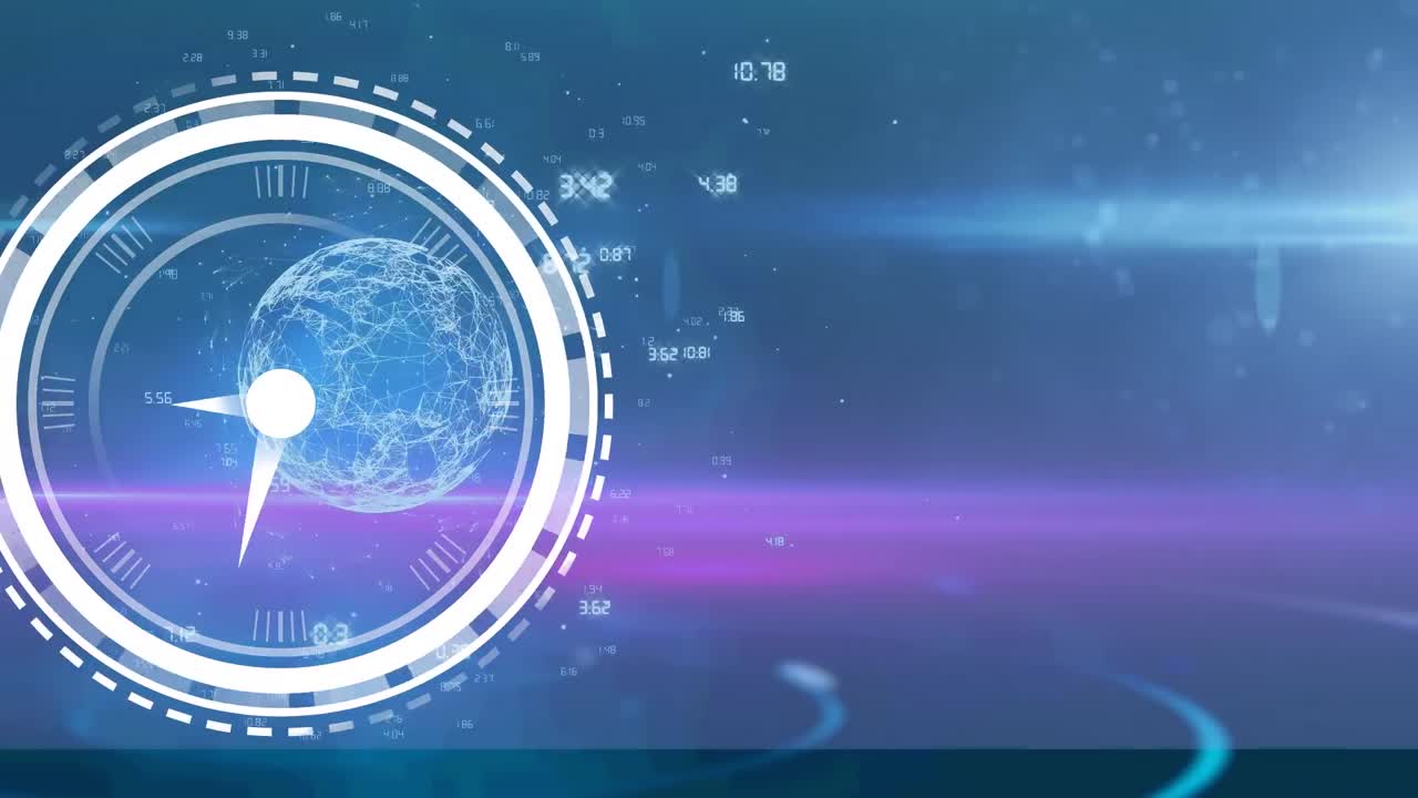 디지털 화면에서 시계와 데이터 처리의 애니메이션