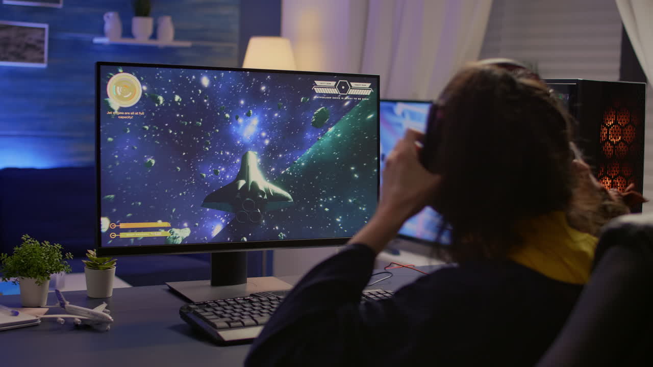 Player sitting on gaming chair and start playing