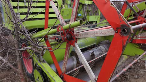 combine harvester reel and auger at the farm