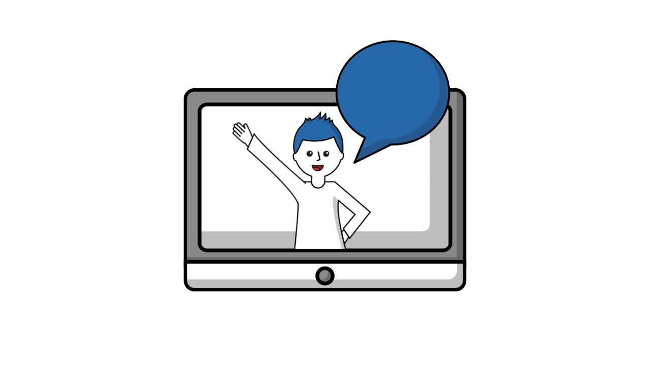 man with arm up character on screen tablet