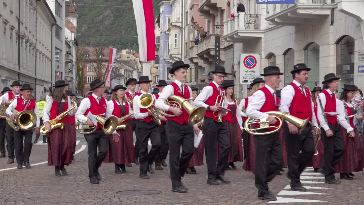 Brass band Sasso Rosso from Dimaro at the annual grape festival, Meran - Merano, South Tyrol, Italy (part 2 of 3)