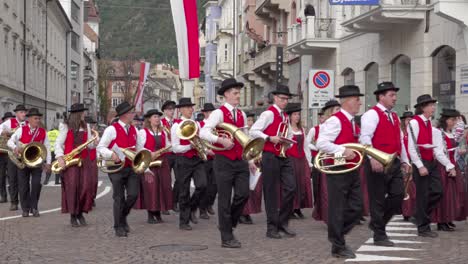 brass band sasso rosso from dimaro at the annual grape festival, meran - merano, south tyrol, italy (part 2 of 3)
