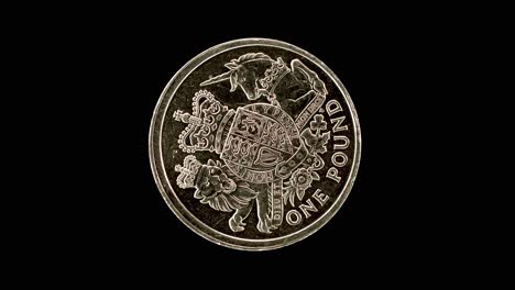 united kingdom 2015 one pound coin reverse with full shield of arms design rotating on black background