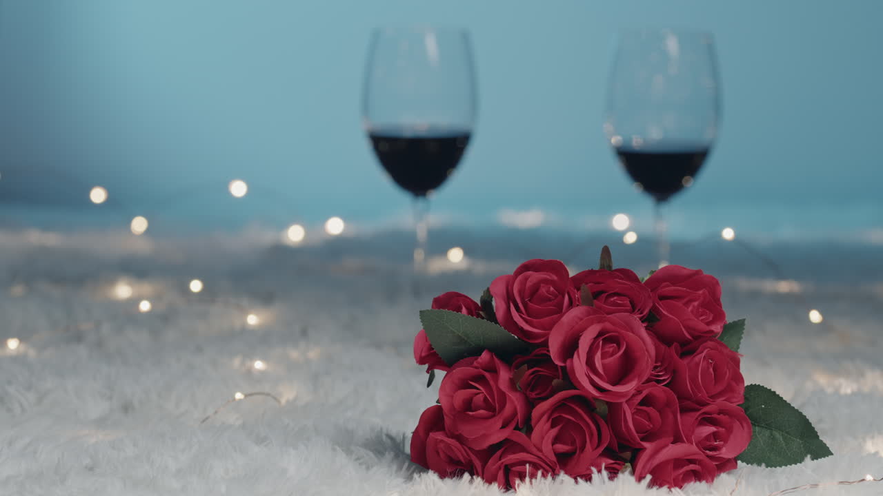 발렌타인 데이에 장미와 레드 와인