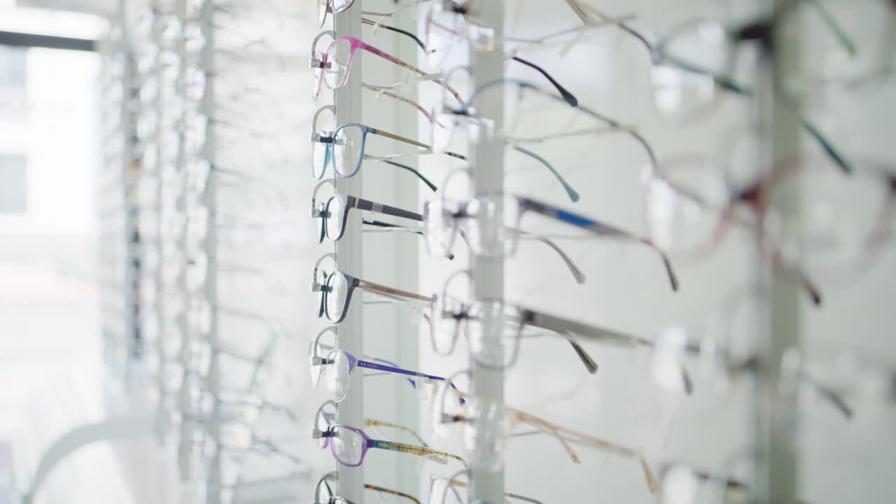 Fashionable corrective eye glasses on a shelf