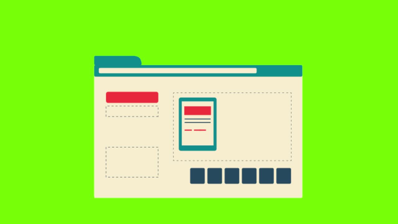 animación de diseño web en una pantalla verde