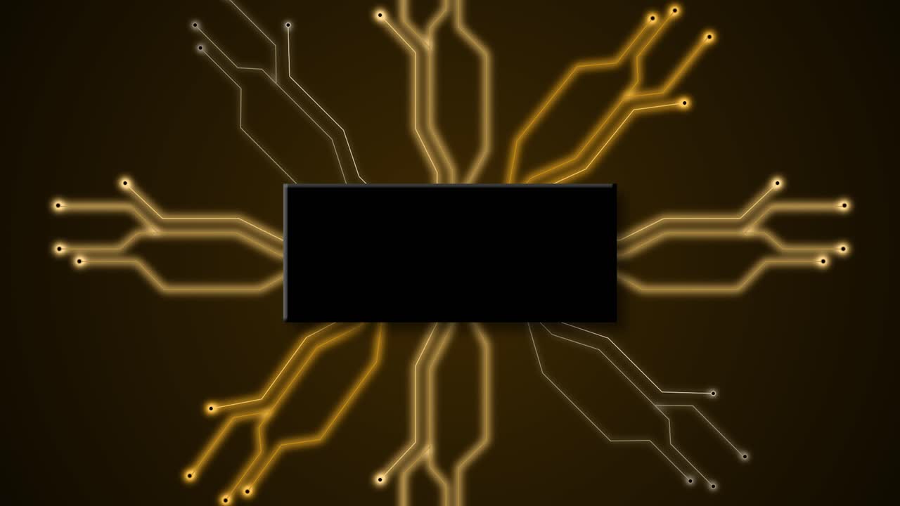 tabla de circuitos tecnología digital futurista animación 3d comunicación en fondo oscuro red electrónica de neón cpu intro títulos cibernéticos computación color naranja oscuro