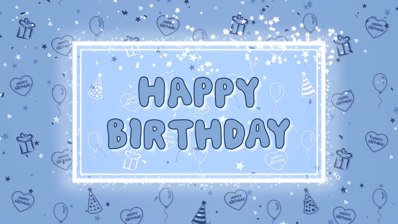 fondo abstracto feliz cumpleaños con globos, sombreros de fiesta y corazones