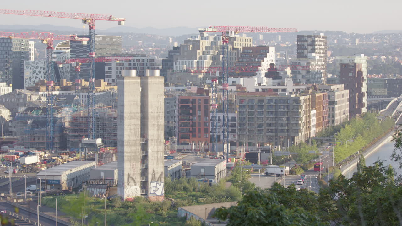 Fjordbyen urban renewal construction redevelopment project, Oslo. High angle