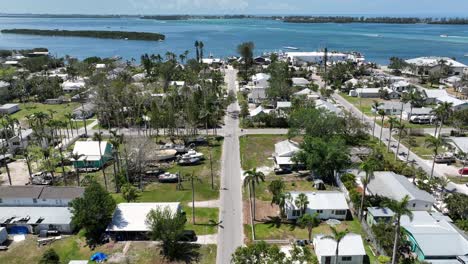 aerial view of cortez, florida, showcasing the picturesque coastal landscape, residential areas, and boat docks. the scene captures a serene and vibrant coastal atmosphere. wide shot. sunny summer.